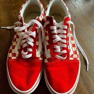 Vans Old Skool Classic Red/White Checkered Canvas Suede Shoes Men's 10